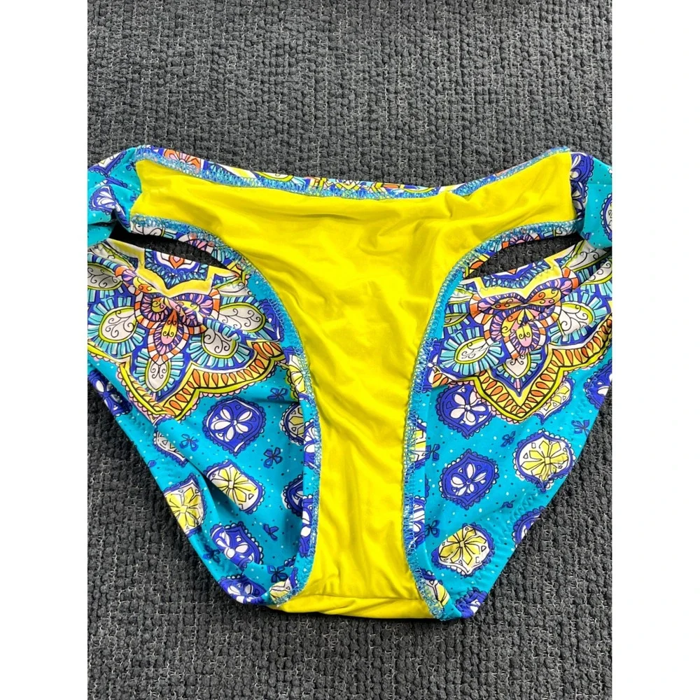 Trina Turk Womens Turquoise Yellow Paisley Tankini Swimsuit Set Size 8